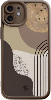 Casimoda iPhone 11 bruine case - Abstract almond shapes Bruin/beige