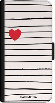 Casimoda iPhone 11 flipcase - Heart stripes Bruin/beige