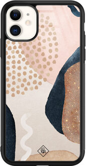 Casimoda iPhone 11 glazen hardcase - Abstract dots Bruin/beige