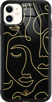 Casimoda iPhone 11 glazen hardcase - Abstract faces Zwart