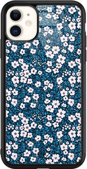 Casimoda iPhone 11 glazen hardcase - Bloemen blauw