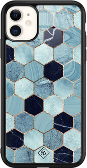 Casimoda iPhone 11 glazen hardcase - Blue cubes Blauw