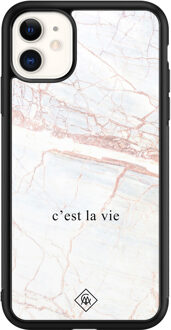 Casimoda iPhone 11 glazen hardcase - C'est la vie Bruin/beige