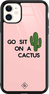 Casimoda iPhone 11 glazen hardcase - Go sit on a cactus Roze