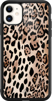 Casimoda iPhone 11 glazen hardcase - Golden wildcat Bruin/beige