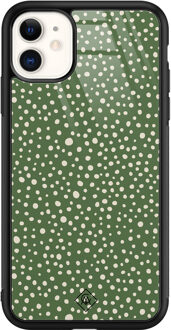 Casimoda iPhone 11 glazen hardcase - Green dots Groen
