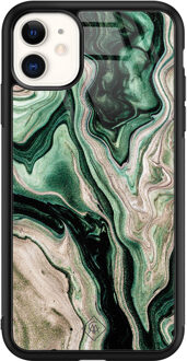 Casimoda iPhone 11 glazen hardcase - Green waves Groen