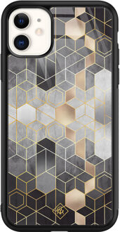 Casimoda iPhone 11 glazen hardcase - Grey cubes Grijs/zilverkleurig