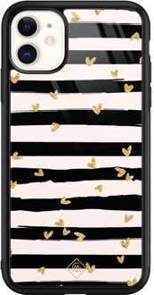 Casimoda iPhone 11 glazen hardcase - Hart streepjes Zwart