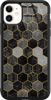 Casimoda iPhone 11 glazen hardcase - Hexagons zwart