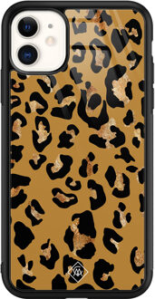Casimoda iPhone 11 glazen hardcase - Jungle wildcat Bruin/beige