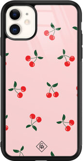 Casimoda iPhone 11 glazen hardcase - Kersjes Roze