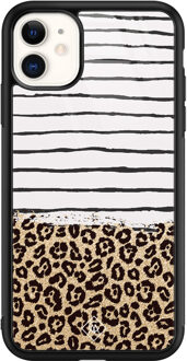 Casimoda iPhone 11 glazen hardcase - Leopard lines Bruin/beige