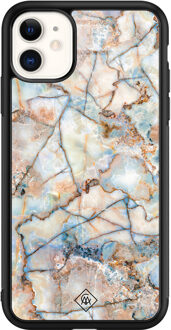 Casimoda iPhone 11 glazen hardcase - Marmer bruin blauw Bruin/beige, Blauw