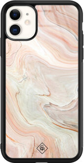 Casimoda iPhone 11 glazen hardcase - Marmer waves Bruin/beige