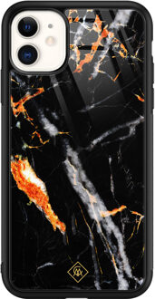 Casimoda iPhone 11 glazen hardcase - Marmer zwart oranje