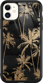 Casimoda iPhone 11 glazen hardcase - Palmbomen Zwart, Goudkleurig