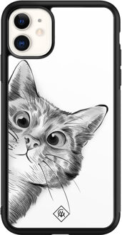 Casimoda iPhone 11 glazen hardcase - Peekaboo Wit