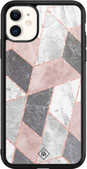 Casimoda iPhone 11 glazen hardcase - Stone grid Roze
