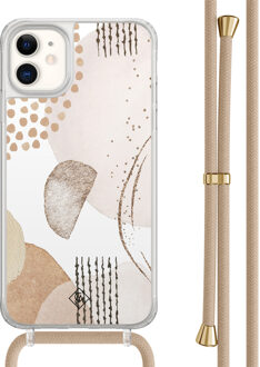 Casimoda iPhone 11 hoesje met beige koord - Abstract shapes Bruin/beige