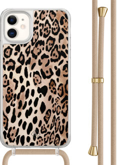 Casimoda iPhone 11 hoesje met beige koord - Golden wildcat Bruin/beige