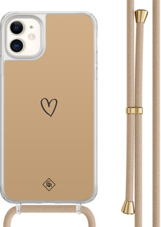 Casimoda iPhone 11 hoesje met beige koord - Hart bruin Bruin/beige