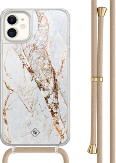 Casimoda iPhone 11 hoesje met beige koord - Marmer goud Goudkleurig