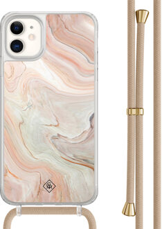 Casimoda iPhone 11 hoesje met beige koord - Marmer waves Bruin/beige