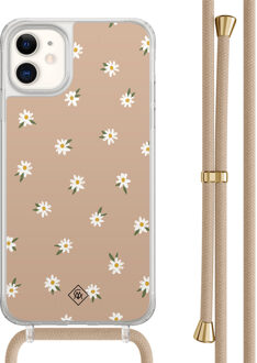 Casimoda iPhone 11 hoesje met beige koord - Sweet daisies Bruin/beige