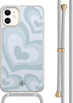 Casimoda iPhone 11 hoesje met grijs koord - Hart swirl blauw