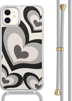 Casimoda iPhone 11 hoesje met grijs koord - Hart swirl zwart