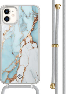 Casimoda iPhone 11 hoesje met grijs koord - Marmer lichtblauw