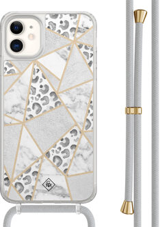 Casimoda iPhone 11 hoesje met grijs koord - Stone & leopard Grijs/zilverkleurig