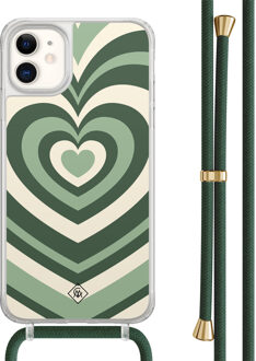 Casimoda iPhone 11 hoesje met groen koord - Hart swirl groen