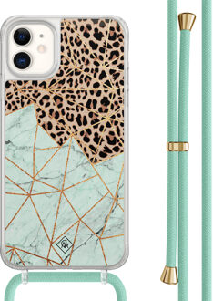 Casimoda iPhone 11 hoesje met mint koord - Luipaard marmer mint