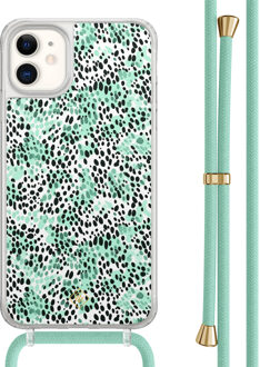 Casimoda iPhone 11 hoesje met mint koord - Luipaard mint