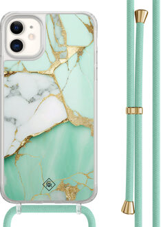 Casimoda iPhone 11 hoesje met mint koord - Marmer mintgroen