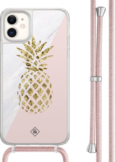 Casimoda iPhone 11 hoesje met rosegoud koord - Ananas Roze
