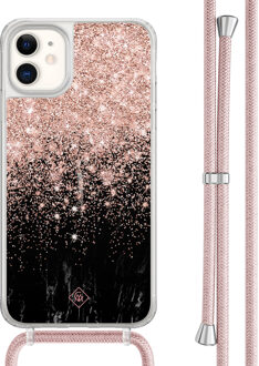 Casimoda iPhone 11 hoesje met rosegoud koord - Marmer twist Rosekleurig