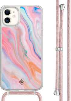 Casimoda iPhone 11 hoesje met rosegoud koord - Pink glam Roze