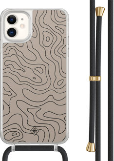 Casimoda iPhone 11 hoesje met zwart koord - Abstract lines Bruin/beige