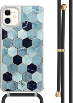 Casimoda iPhone 11 hoesje met zwart koord - Blue cubes Blauw