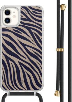 Casimoda iPhone 11 hoesje met zwart koord - Chevron navy Blauw