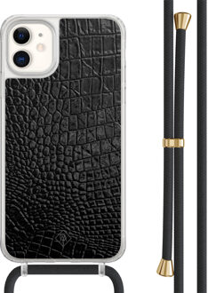 Casimoda iPhone 11 hoesje met zwart koord - Croco zwart