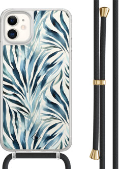 Casimoda iPhone 11 hoesje met zwart koord - Japandi waves Blauw