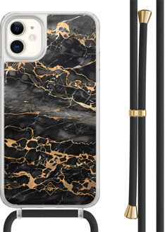 Casimoda iPhone 11 hoesje met zwart koord - Marmer grijs brons