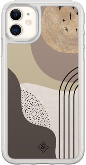 Casimoda iPhone 11 hybride hoesje - Abstract almond shapes Bruin/beige
