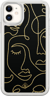 Casimoda iPhone 11 hybride hoesje - Abstract faces Zwart, Goudkleurig