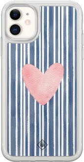 Casimoda iPhone 11 hybride hoesje - Hart x streepjes Blauw