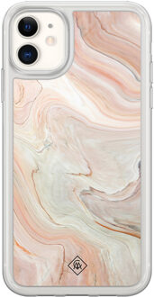 Casimoda iPhone 11 hybride hoesje - Marmer waves Bruin/beige